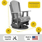 LuxCraft 2' Adirondack Outdoor Swivel Glider Chair, Patio Gliding Rocker, Swiveling Glider Rocking Chair for Outside (Dove Gray & Black)
