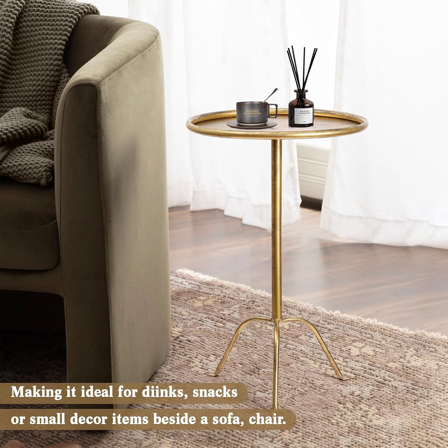 SHOHAYTO 2 Pcs Small Bronze Pedestal Side Table – 21.25" Tall Metal Martini Table for Bedroom, Living Room, or Office – Round Accent Cocktail End Table