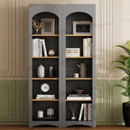 72 Inch High Arched Kitchen Sideboard, Wooden Kitchen Storage Cabinet, Farmhouse Style Two Tone Bookcase with Adjustable Shelves for Living Room, Bathroom, Gray