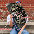 Large Folding Hand Fan, Black, Dancing Witches Design, Moon and Stars Theme, Halloween Costume Accessory