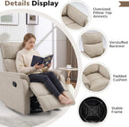 HAOMARKETS Swivel Rocker Recliner Chair Set of 2, Manual Faux Leather Glider Rocking Recliners for Adults, 360° Swivel Nursery Reclining Sofa with Padded Backrest for Living Room, Beige