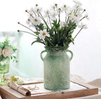 SHMILMH Glass Flower Vase with Handle – 8 Inches Rustic Imitation Ceramic Vase for Flowers, Vintage White Green Centerpiece Decor for Farmhouse, Modern Home, Table & Holiday Decorations