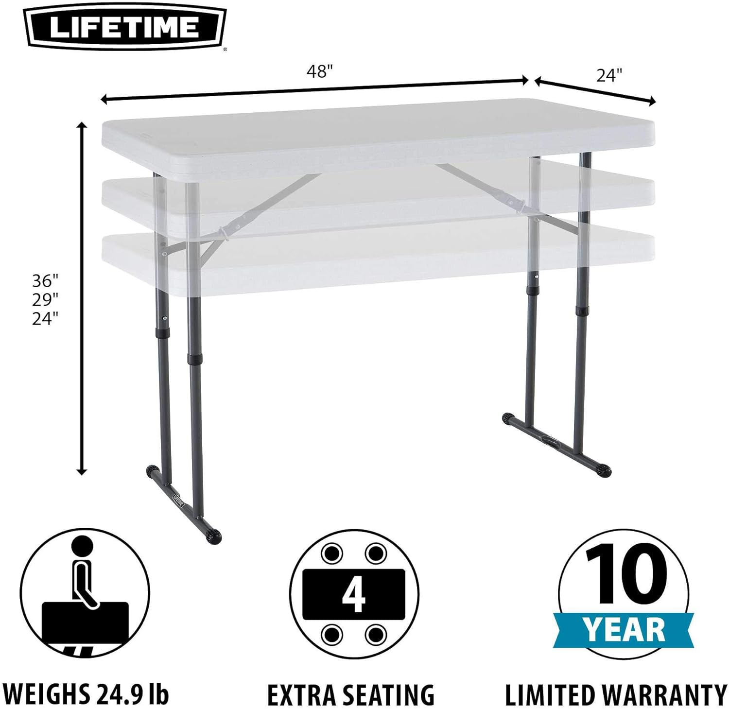 Lifetime 6-Foot Nesting Table and 4-Foot Utility Table Bundle, Commercial Height Adjustable Almond and White Granite