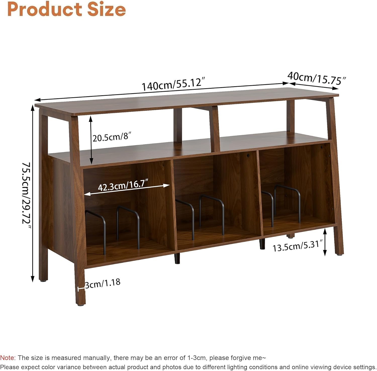Large Record Player Stand,Mid Century Turntable Stand Table with Open Storage Holds up to 450 Albums,Vinyl Record Storage Display Shelf for Living Room Bedroom (55.12'' Walnut)