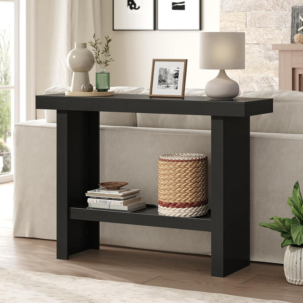 MAHANCRIS Console Table, 39.4'' Black Rectangular Entryway Table, Modern Console Table with Storage, Sofa Tables for Hallway, Foyer, Living Room, Easy Assembly, Black CTHB16801