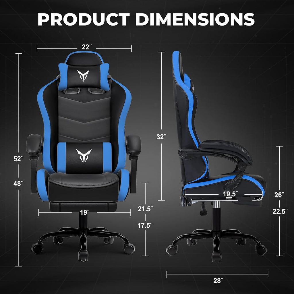 GTPLAYER Gaming Chair High Back Computer Chairs with Foot Rest for Adults, Ergonomic Height Adjustable Recliner Chair 300lbs with Linkage Armrest and Lumbar Support for Home Office, Blue