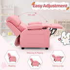 Korser Kids Recliner Chair, PU Leather Toddler Recliner with Cup Holder, Kid Recliner Sofa with Footrest, Push Back Child Reclining Chair with Side Pockets for Children Boys Girls Room, Pink