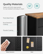 SONGMICS Storage Cabinet, Metal Cabinet, Sideboard with 2 Doors, 15.7 x 31.5 x 29.9 Inches, Magnetic Closure, Adjustable Shelf, Steel Frame, Rustic Brown and Black ULSC102B01