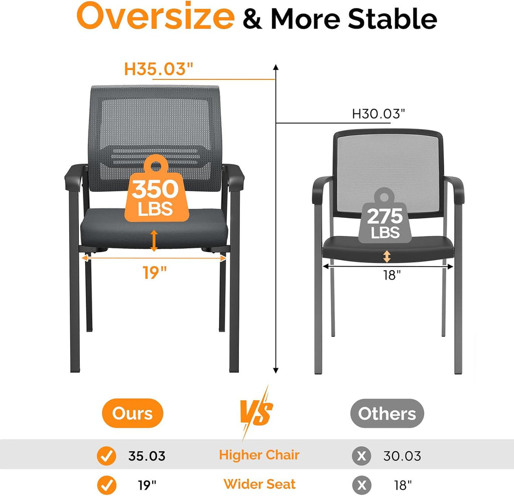 VINGLI Oversize 350 lbs Waiting Room Chairs, 4P Stackable Office Chairs, Grey, Contemporary Style, Mesh Back & Seat, Steel Frame, 355 lbs Capacity