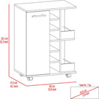 Tuhome Bar Cart, Two External Shelves, Four Casters, Six Built-in Wine Rack, Single Door Cabinet -Smokey Oak