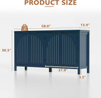 Fluted Sideboard Buffet Cabinet with Storage, 58" Mid Century Modern Accent Cabinet with Arch Doors, Large Wood Media TV Console Table Credenza for Dining Room, Kitchen, Living Room Entryway, Blue