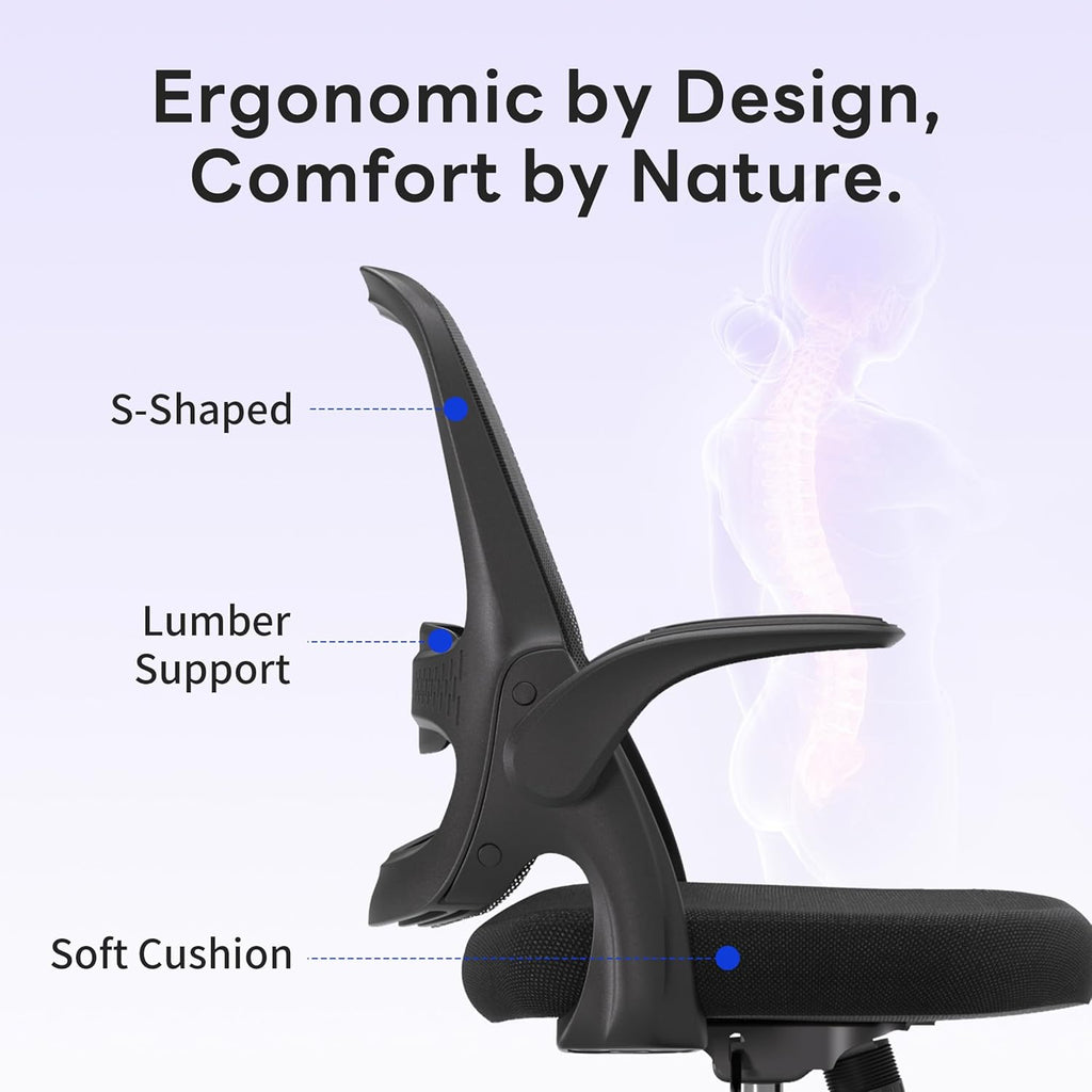 amseatec Ergonomic Mesh Office Chair, Flip-Up Arms, Adjustable Height, Breathable Mesh Back & Thick Cushion Seat, 360 Swivel Rolling Computer Desk Chair, BIFMA Certified, Supports 300 lbs, Black