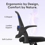 amseatec Ergonomic Mesh Office Chair, Flip-Up Arms, Adjustable Height, Breathable Mesh Back & Thick Cushion Seat, 360 Swivel Rolling Computer Desk Chair, BIFMA Certified, Supports 300 lbs, Black