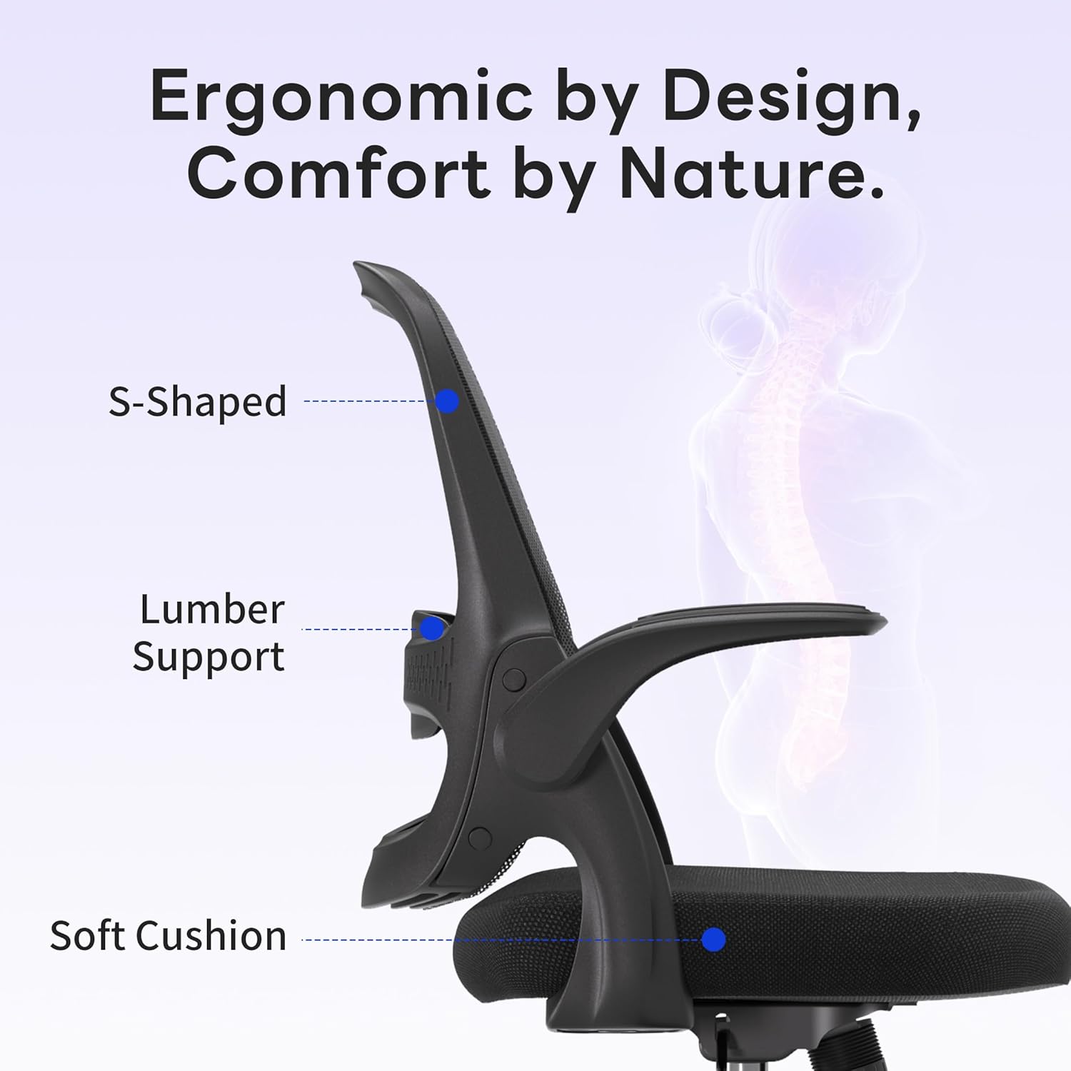 amseatec Ergonomic Mesh Office Chair, Flip-Up Arms, Adjustable Height, Breathable Mesh Back & Thick Cushion Seat, 360 Swivel Rolling Computer Desk Chair, BIFMA Certified, Supports 300 lbs, Black