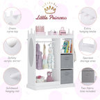 UTEX Kids Dress up Storage with Crown-Shaped Design and 2 Fabric Bins | See and Store Kids Wardrobe, Toddler Dress Up Rack, Open Hanging Armoire Closet, Water-based Paint, Princess Style