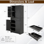 72” Kitchen Pantry Cabinet, Fluted Kitchen Cupboard with Doors and Large Drawer,Tall Storage Cabinet with Adjustable Shelves for Dining Room, Bathroom,Living Room(Black)