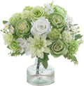 4 Pcs Mixed Artificial Flowers Set, Small Artificial Peony Bouquet Fake Rose Flower Silk Floral Arrangements for Table Centerpiece Home Wedding Party Bridal Decoration(Green, 2 Bouquets & 2 Stems)
