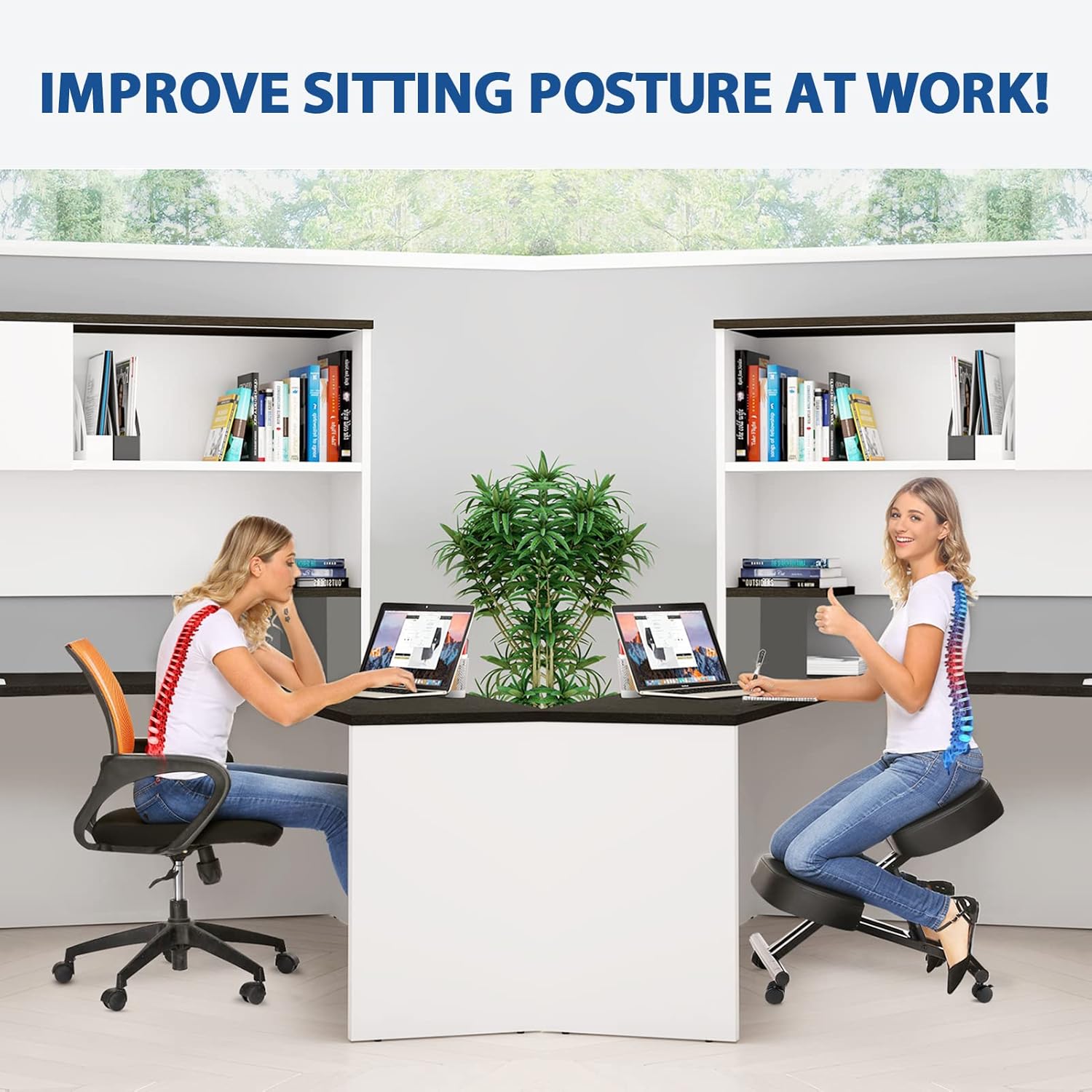 Ergonomic Kneeling Chair, Meditation Chair with Height Adjustable and Cushion for Home and Office, Posture Office Stool with an Angled Seat and Casters