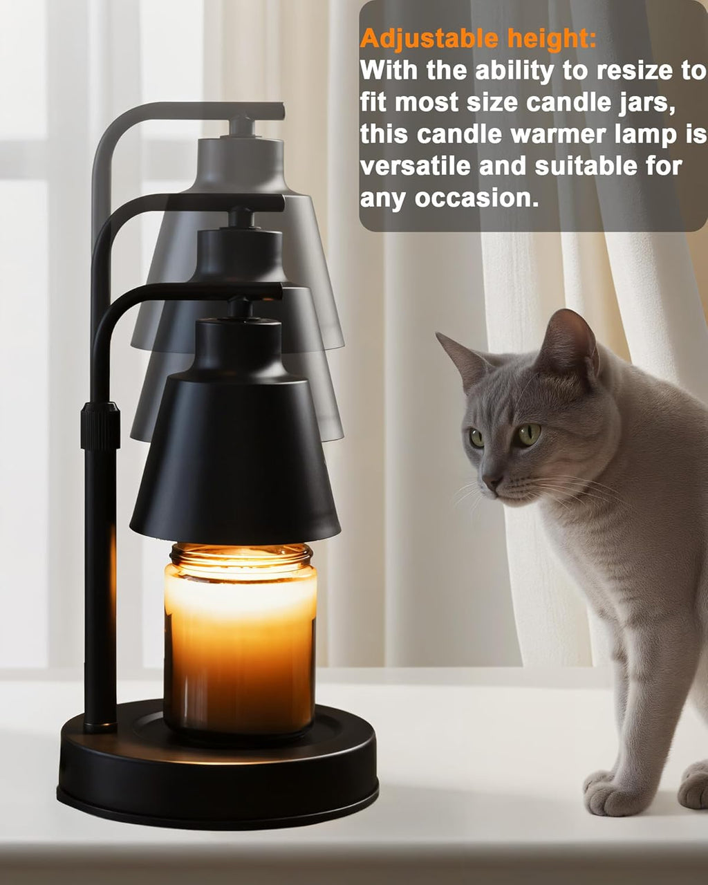 Candle Warmer Lamp with Timer - Adjustable Height & Brightness, 2 Bulbs Included - Flameless Wax Melter for Home