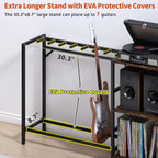 Guitar Stand with Record Player Stand, Guitar Rack with Record Player Table, Guitar Holder 7 Space for Multiple Guitars, Bass, Acoustic, Guitar Display for Home Music Studio, Brown