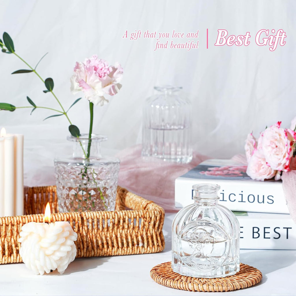 UPBUD Clear Glass Bud Vases Set of 12, Mini Flower Vase for Centerpieces, Small Vases in Bulk for Wedding Decorations, Vintage Vase for Baby Shower, Party, Recepetion, Home Table Décor