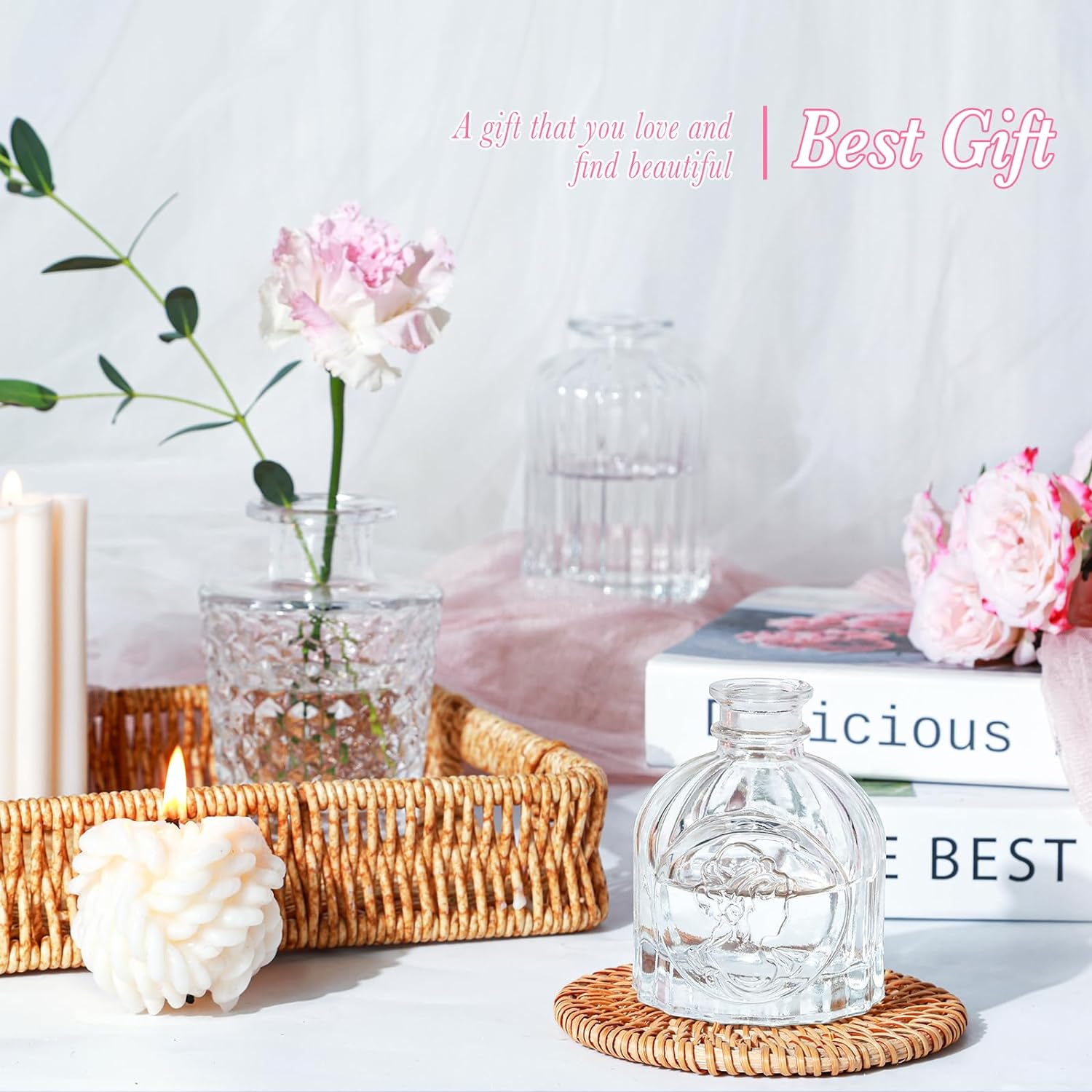 UPBUD Clear Glass Bud Vases Set of 12, Mini Flower Vase for Centerpieces, Small Vases in Bulk for Wedding Decorations, Vintage Vase for Baby Shower, Party, Recepetion, Home Table Décor