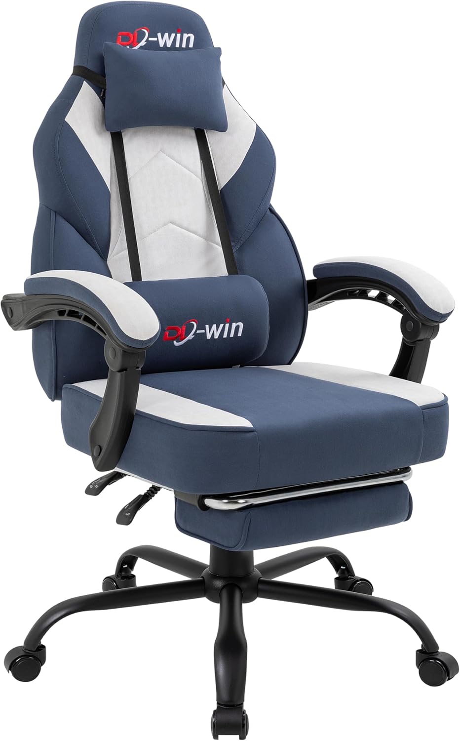 Shintenchi Big and Tall Gaming Chair Fabric Pocket Spring Cushion,High Back Recliner with Footrest and Headrest for Adults, Massage Lumbar Support for Home Office, Ergonomic Computer Desk Chair, Blue