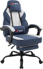 Shintenchi Big and Tall Gaming Chair Fabric Pocket Spring Cushion,High Back Recliner with Footrest and Headrest for Adults, Massage Lumbar Support for Home Office, Ergonomic Computer Desk Chair, Blue