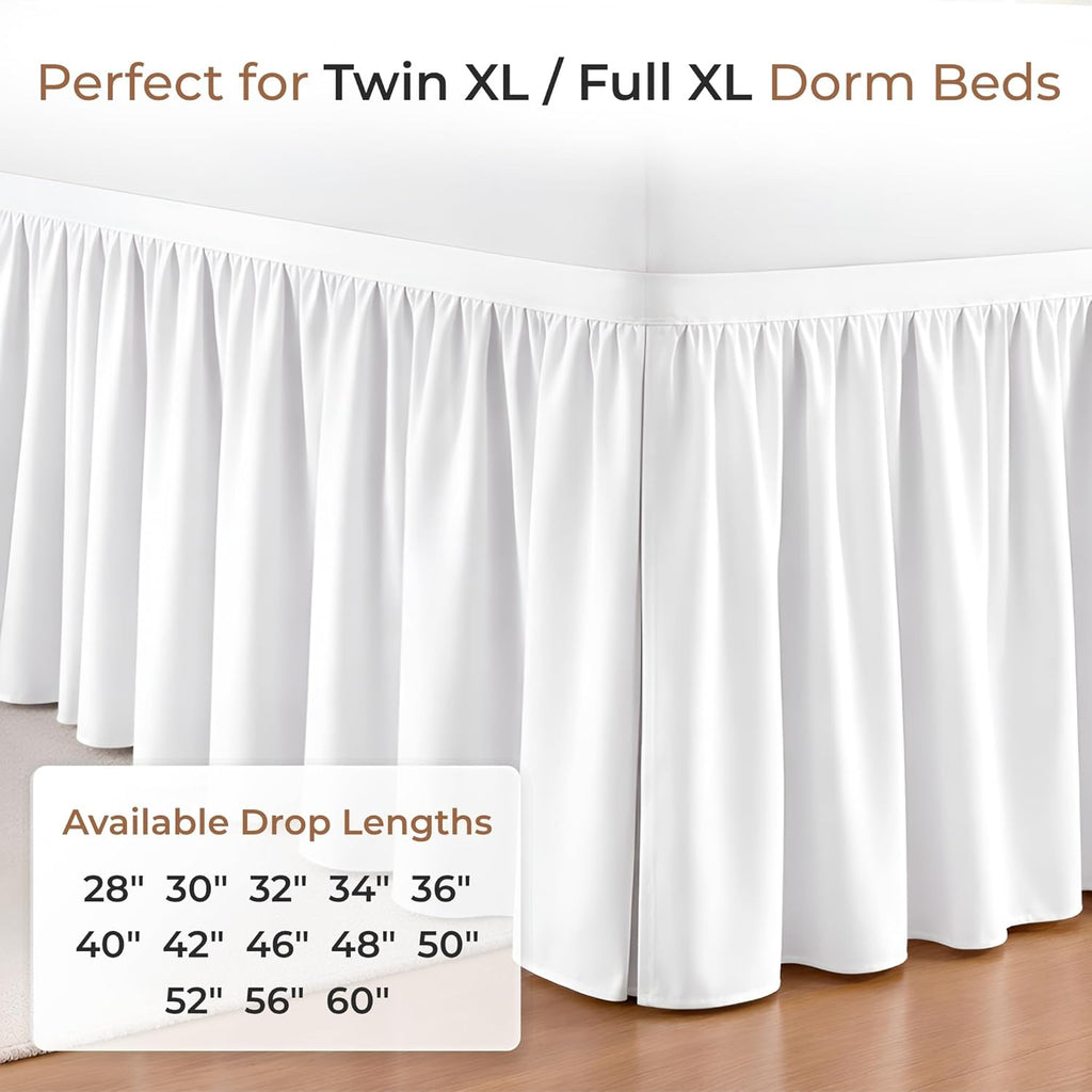 SGI bedding Dorm Bed Skirt Twin XL 32 Inch Drop Length - White, Ruffled Pattern College Dorm Room Bed Skirts - Split Corner, Easy Care, Wrinkle Free 1800 Series Microfiber Bed Skirt