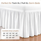 SGI bedding Dorm Bed Skirt Twin XL 32 Inch Drop Length - White, Ruffled Pattern College Dorm Room Bed Skirts - Split Corner, Easy Care, Wrinkle Free 1800 Series Microfiber Bed Skirt