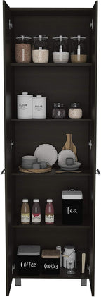 23.6" D*14.5" W*78.7" H Freestanding Kitchen Pantry with 4 Shelves, Double Door, Rectangular Storage Cabinet, Traditional, for Living Room, Dining Room, Black