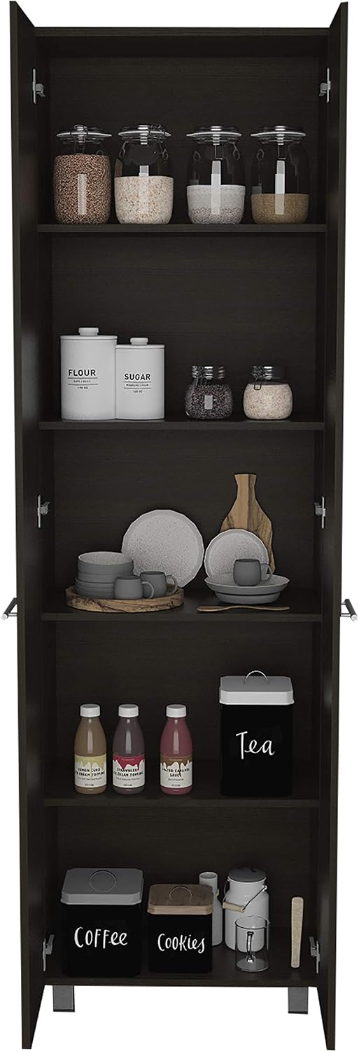 23.6" D*14.5" W*78.7" H Freestanding Kitchen Pantry with 4 Shelves, Double Door, Rectangular Storage Cabinet, Traditional, for Living Room, Dining Room, Black