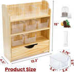 Tlence 4 Tier Wood Tea Bag Organizer, 15"x12.3"x4.5" Vertical Tea Storage Holder, Teabag Station Stand with 9 Plastic Box, Tea Packet Rack with Slide Drawer, Teabag Cabinet Shelf for Sugar and Creamer