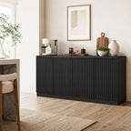 Fluted Sideboard Buffet Cabinet, 63" Credenza Storage Cabinet with 4/6 Doors,Media Console Table for Living Room Kitchen Entryway,Anti-Tip (Black)