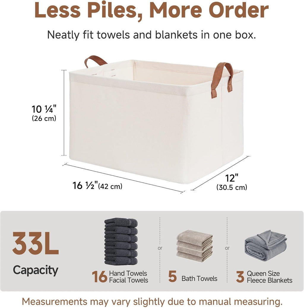 StorageWorks Fabric Storage Bins, Large Storage Baskets for Shelves, Closet Organizers and Storage Bins with Metal Frame, Handles, Natural Color, 2-Pack
