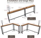 X-cosrack 78.8" Long Narrow Sofa Table with Outlet & LED Bulb, L Shaped Skinny Corner Console Table Behind Couch, Slim Sofa Table wtih 3 Color Light for Living Room, Bedroom, Entryway, Rustic Brown