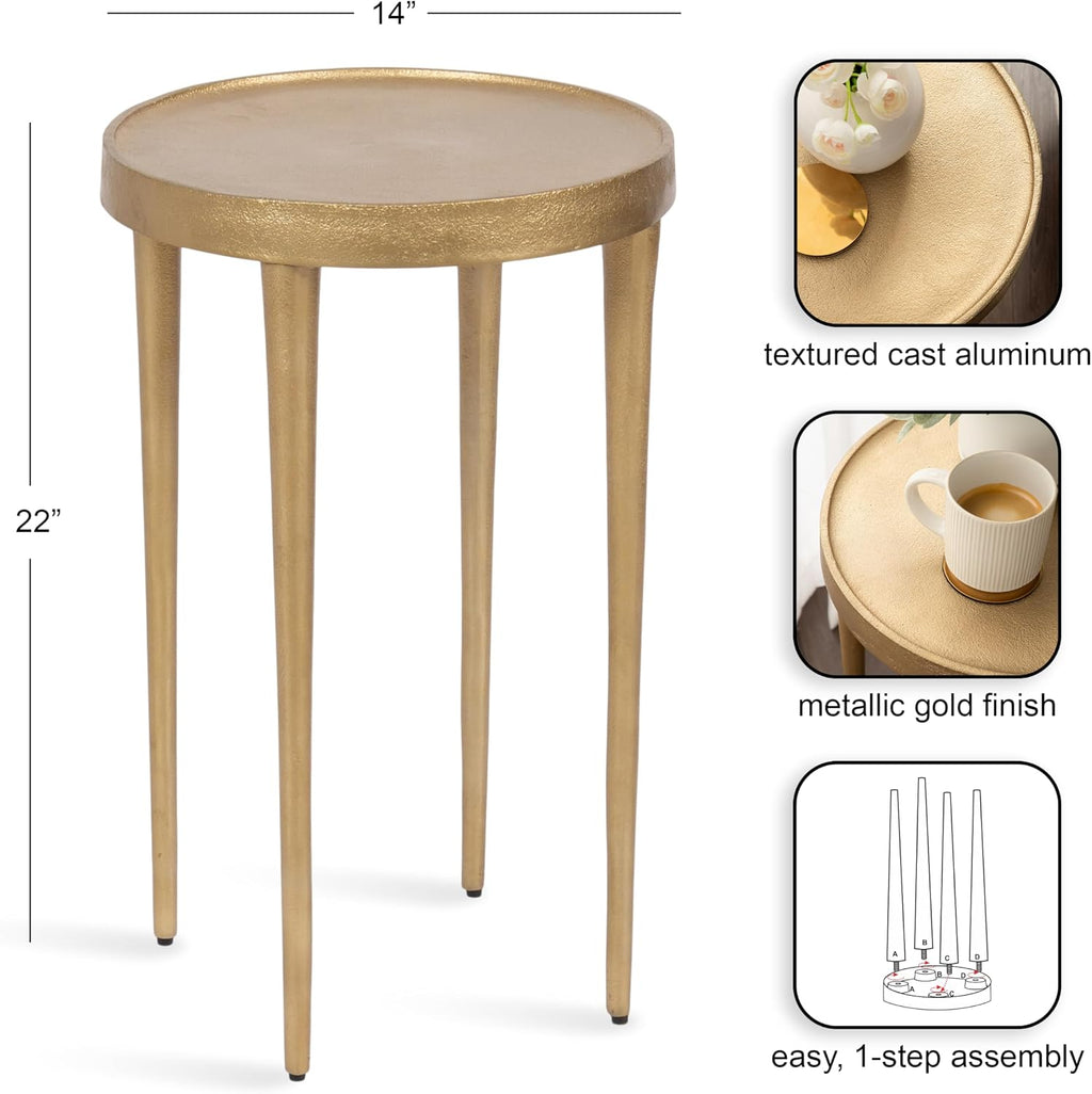 Kate and Laurel Rava Modern Metal Round Side Table, 14 x 14 x 22, Gold, Cast Aluminum Accent Table for Use as Indoor Plant Stand or Living Room Decor Piece
