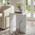 Modern End Table with Faux Marble Finish, White Marble Vein Side Table, Space Saving Sofa Accent Table, Small Nightstand Table for Living Room, Bedroom, Small Apartment