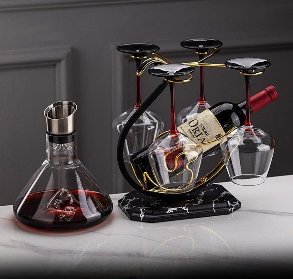 Wine Glass Holder Home Tabletop Wine Glass Holder Vertical Wine Glass Display Rack Inverted Wine Bottle Holder 1 Bottles 4 Wine Glasses High-end Wine Rack