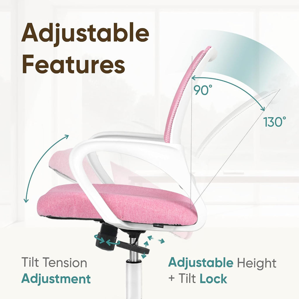 ETONEX Office Chair with Ergonomic Mid Back Cushion Lumbar Support Adjustable Swivel Rolling Computer Gaming Desk Chair Comfy Mesh Seat Wheels Home Executive Use (Pink)