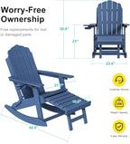 HDPE Adirondack Rocking Chair Set of 2, 4-in-1 Folding Design with Retractable Ottoman, Outdoor Adirondack Chair with 3-Position Adjustable Backrest & Cup Holder for Porch, Backyard, Pool, Navy Blue