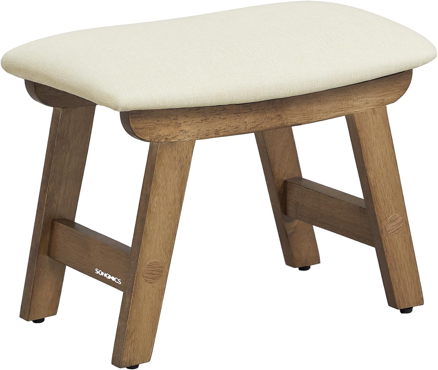 SONGMICS Foot Stool Ottoman, Padded Foot Rest Under Desk with Solid Wood Frame, Removable Cover, for Living Room, 9.8 x 15.4 x 11.8 Inches, Summer Sand and Brown ULSF052LF01