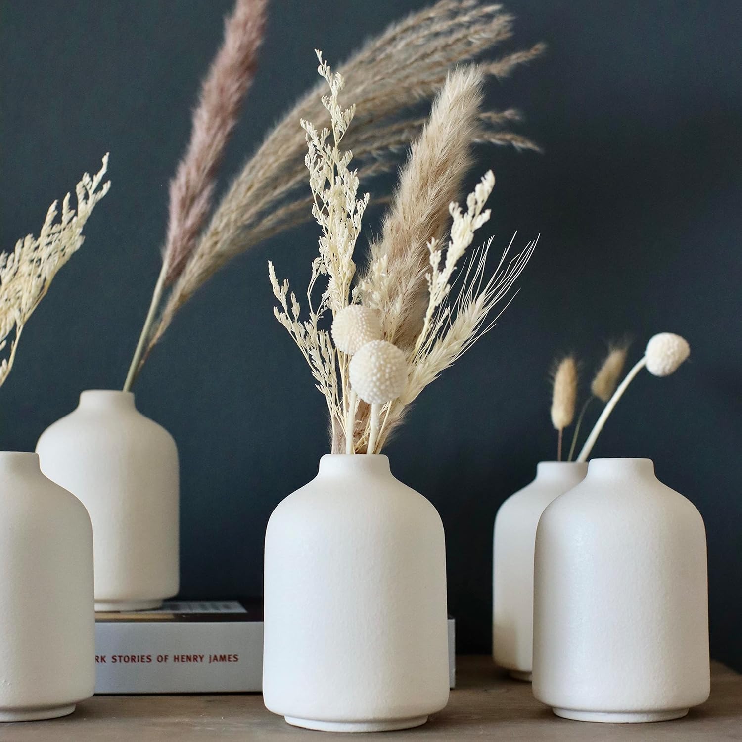 Carrot's Den - Set of 6 White Mini Ceramic Vases for Home Decor | Boho Bud Vases in Bulk for Dry Flowers + House Plants | Wedding, Home, Centerpiece, Modern, Japandi, Farmhouse, Minimalist
