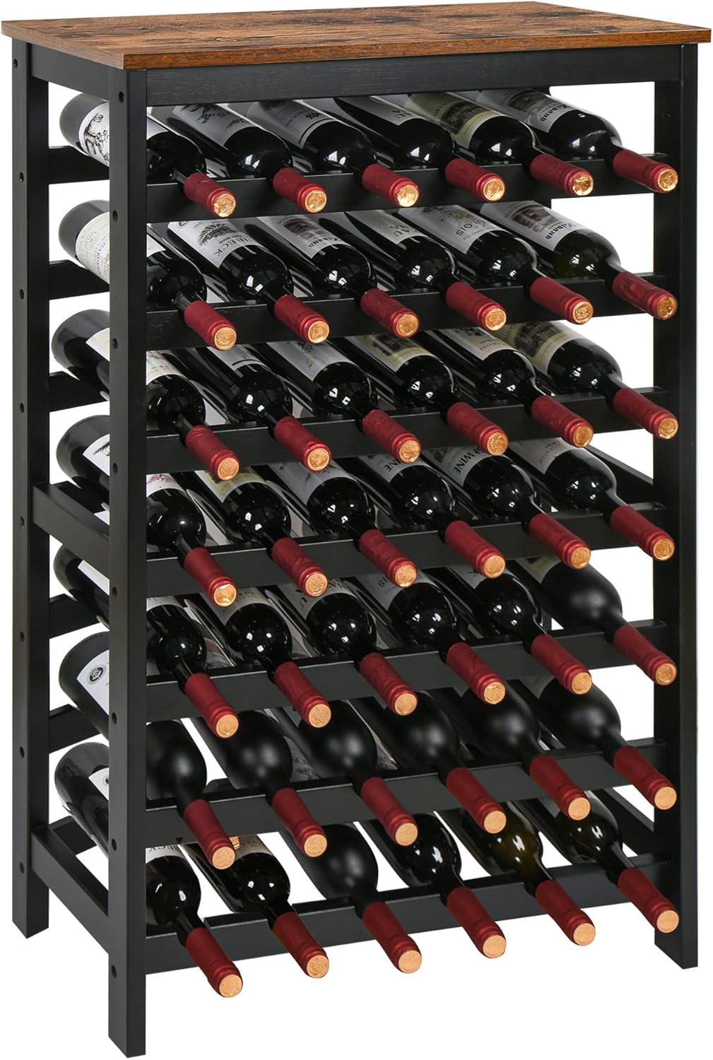 VASMIA 42 Bottles Bamboo Wine Rack,7-Tier Wine Rack Freestanding Floor with Table Top, Wine Storage Shelf for Kitchen Dining Room Bar,Rustic Brown and Black