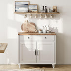 WAMPAT 34’‘ White Buffet Cabinet with Doors and Drawer, Wood Kitchen Storage Cabinet Modern Farmhouse Coffee Bar Table Sideboard Credenza for Dining Room