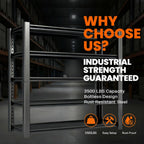 3500 LBS Heavy Duty Garage Shelving, 48" W x 20" D x 72" H Metal Storage Shelves, Adjustable Boltless Steel Storage Rack for Garage, Basement, Warehouse, Pantry