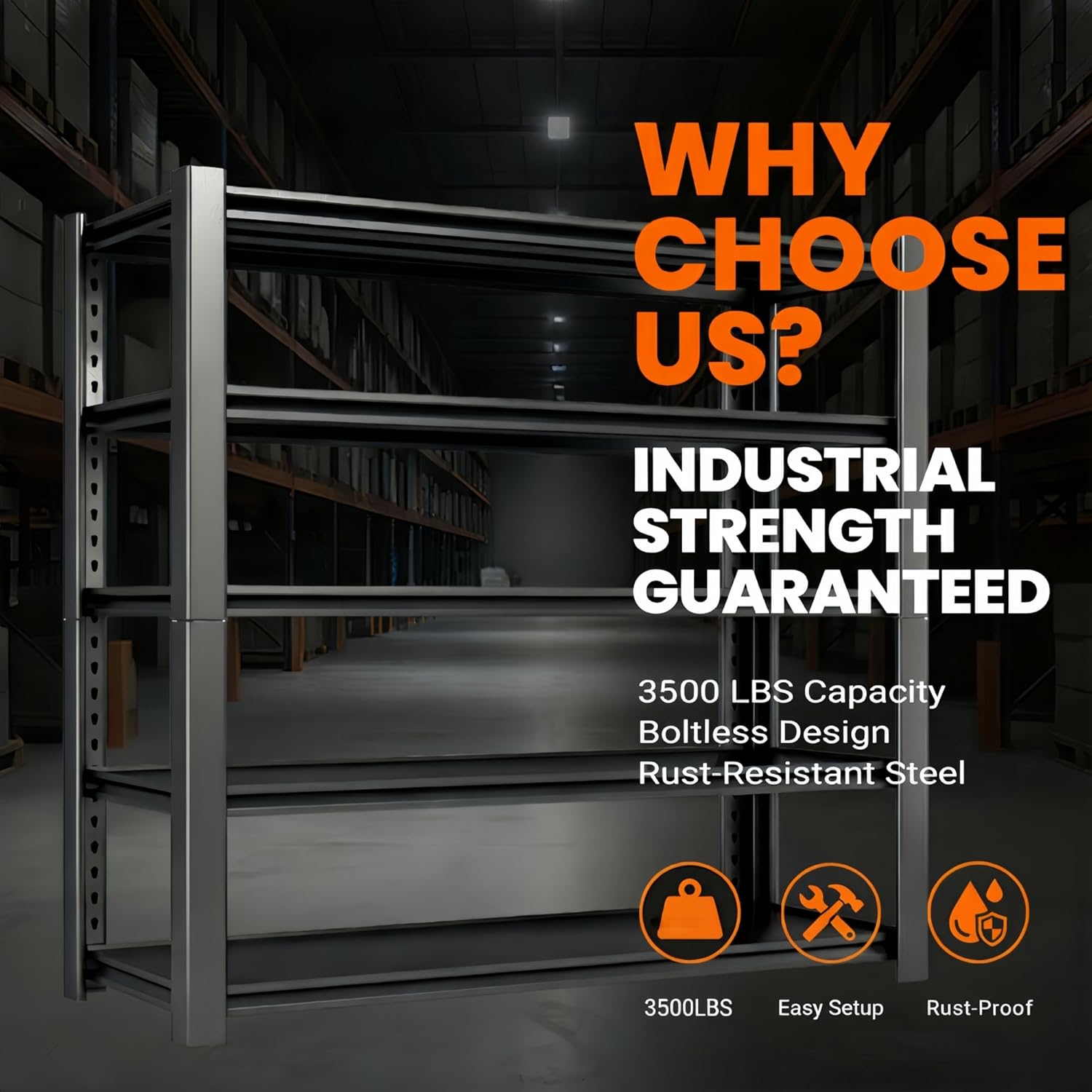 3500 LBS Heavy Duty Garage Shelving, 48" W x 20" D x 72" H Metal Storage Shelves, Adjustable Boltless Steel Storage Rack for Garage, Basement, Warehouse, Pantry