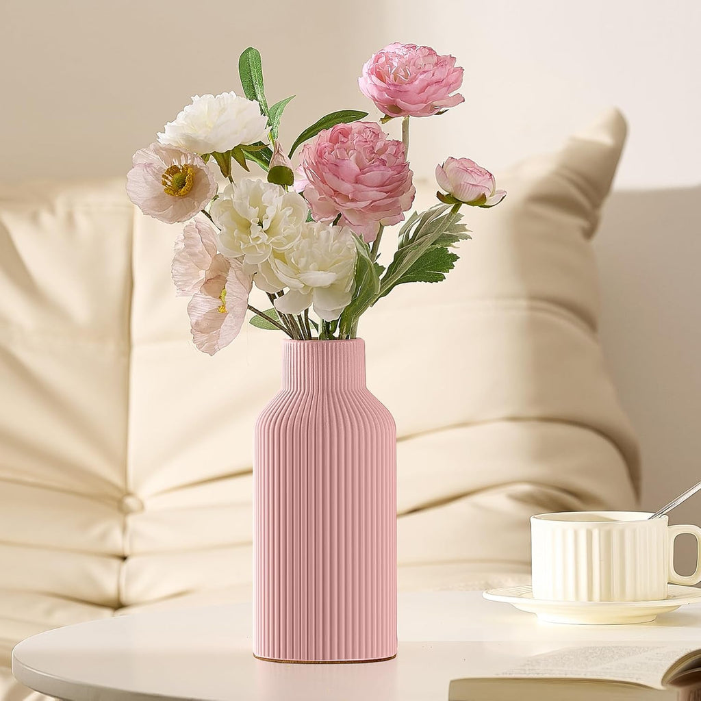 Mfacoy Ceramic Flower Vase, Minimalist Decor, Modern Home Decorative Vase, 8 in Small Pampas Grass Vases For Kitchen, Bedroom, Office, Living Room, Bathroom, Shelf Centerpiece Table Decorations (Pink)