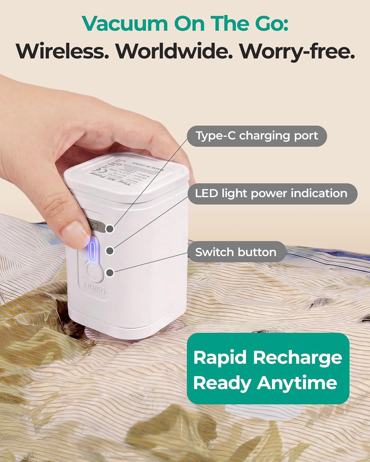 BAGSMART Travel Vacuum Bags with Rechargeable Electric Pump, 18PC Kit | Wireless Pump, Bonus Shoe, Laundry & Toiletry Bags, Reclaim 80% luggage space. Ideal for suitcase packing, travel & home.
