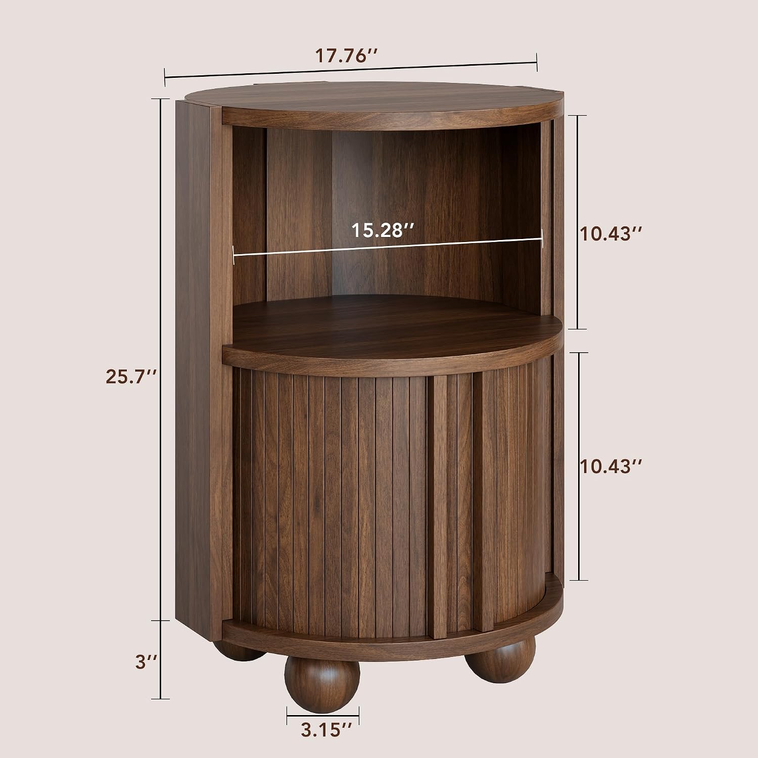 Decofy Modern Round Nightstands Set of 2 with Sliding Doors and 2 Storage Shelves, Modern Bedside End Table, Suitable for Bedroom (Walnut)
